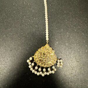 Indian Pakistani Maang Tikka Jewelry Gold Pearl